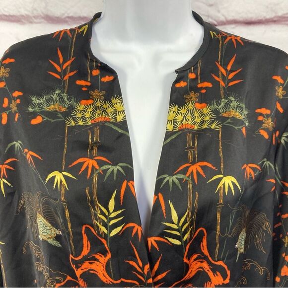 Zara Accessories Bodysuit Plunging V Neck Top Size M Black Orange Floral Turtle - Picture 3 of 16